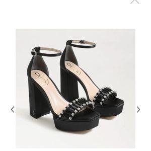 SAM EDELMAN NINETTE PLATFORM WOMEN'S EMBELLISED SPARKLE BLACK HEELS $180